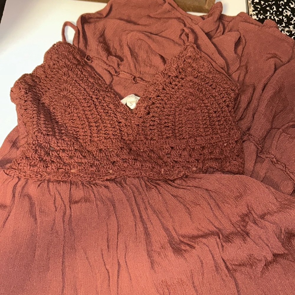 Indulge instyle size S brown crochet top flowey dress